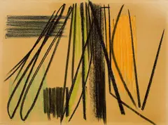 Hans Hartung, Ohne TItel, 1954, Farbkreide und Kohle auf Velin, vom Künstler gefirnisst