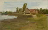 Max Liebermann, Dorfstraße in Militsch – Landschaft mit Teich