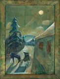 Walter Gramatté, Mondlandschaft mit Pferd, 1921, Öl und Goldbronze auf Leinwand