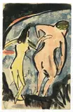 Zwei Badende by Ernst Ludwig Kirchner, 1910, Aquarell, Tuschpinsel und -feder auf leichtem Karton (Postkarte an Karl Schmidt-Rottluff), sold Dec 2016