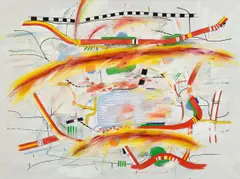 Ohne Titel by Peter Brüning, 1964, Öl und Farbkreide auf Leinwand, sold Jun 2016