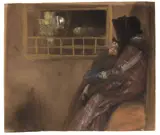 Adolph von Menzel, Omnibus (Erinnerung), Um 1848, Pastell auf braunem Papier