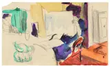 August Macke, Nach dem Essen, 1913, Farbige Tusche und Bleistift auf Papier