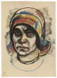 Elfriede Lohse-Wächtler, Selbstbildnis mit Hut, Farbkreiden auf Papier