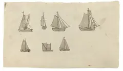 Verschiedene Segelboote by Caspar David Friedrich, Um 1798, Feder in Schwarz, laviert, über Bleistift auf Bütten (mit Wasserzeichen VAN [DER LEY?]), sold Nov 2014