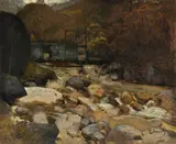 Carl Schuch, Ein Stauwehr in Prags, Südtirol, 1877, Öl auf Leinwand