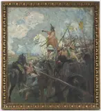 Viktor Oliva, Hussite Army, Around 1924, oil on cardboard