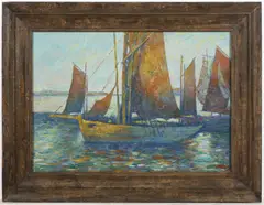 Jaroslav Veris, Ships on a Sea, 1940s, oil on cardboard