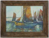 Jaroslav Veris, Ships on a Sea, 1940s, oil on cardboard