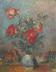 Paired Flower Still Life by Jan Křížek, 1950s, oil on cardboard, sold Mar 2025