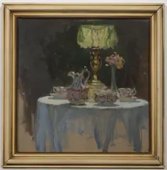František Xaver Naske, Still Life with a Lamp, First third of 20th century, oil, cardboard