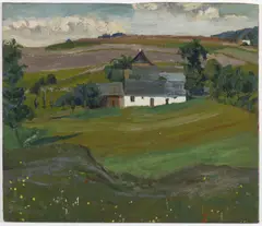 František Kaván, Village Houses, First half of 20th century, oil on cardboard