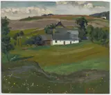 František Kaván, Village Houses, First half of 20th century, oil on cardboard