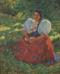 Václav Malý, Girl in a Folk Dress, First half of 20th century, oil on cardboard