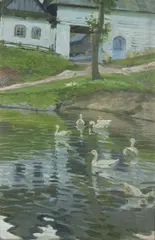 Václav Malý, Ducks on a Pond, First third of 20th century, oil on cardboard