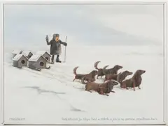 Pavel Matuška, The Czech Adventurer Jan Eskymo Welzl from Zábřeh and His Dogs in the Northern Po(Pu)Lar Circle, 2005, oil on hardboard