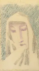 Jan Zrzavý, Covered Face, 1969, pencil, coloured pencils, paper
