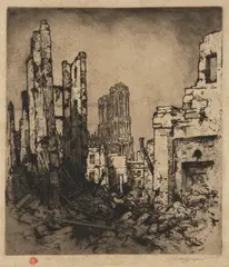 Ruined Reims Cathedral by Tavík František Šimon, 1919, etching, paper, sold Mar 2025