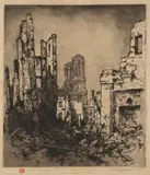 Tavík František Šimon, Ruined Reims Cathedral, 1919, etching, paper