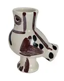 Wood-Owl with Spots by Pablo Picasso, 1951, Turned vase of white earthenware clay, engobe and paraffin decoration, white enamel, sold May 2015