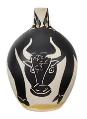 Pablo Picasso, Bull, 1955, Turned pitcher of white earthenware clay, decoration in engobes, and knife engraved