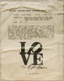 Classic Love rug by Robert Indiana, 1995, Skein dyed hand-carved and hand-tufted archival New Zealand wool on stretched canvas with natural latex backing, sold May 2015