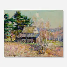 George Loftus Noyes, Landscape with Barn, oil on board