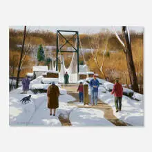 Alexander Farnham, Snow Day on the Bridge, oil on canvas