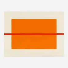 Donald Judd, Untitled, 1990, woodcut in cadmium yellow deep with red hand-stencil printing on Tosa Hanga