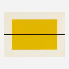 Untitled by Donald Judd, 1990, woodcut in cadmium yellow with black hand-stencil printing on Tosa Hanga, sold Nov 2022