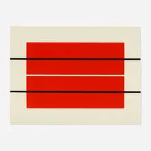 Untitled by Donald Judd, 1990, woodcut in cadmium red with two lines of black hand-stencil printing on Tosa Hanga, sold Nov 2022