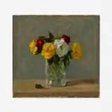 Robert Kulicke, Full Roses in a Glass Vase with Fallen Leaf