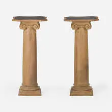 Neoclassical, Ionic columns/plinths, pair, carved and stained wood, mirrored glass