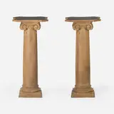 Neoclassical, Ionic columns/plinths, pair, carved and stained wood, mirrored glass