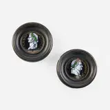 Jacques Laudin, Limoges portrait medallions, set of two, enameled copper, lacquered wood frames