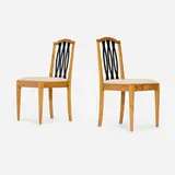 Carlsson & Reicke, Chairs, pair, c. 1945, oak, lacquered wood, upholstery
