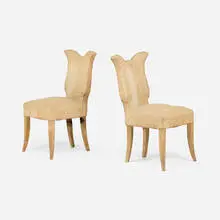 Hollywood Regency, Chairs, pair, c. 1950, oak, upholstery
