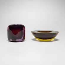 Bowl and vase by Flavio Poli, c. 1960, glass, sold Mar 2026