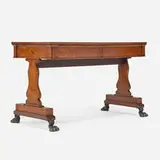 Regency, Writing table, c. 1830, amboyna burl, patinated metal