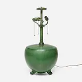 Weller Pottery, Table lamp base, c. 1905, glazed earthenware, patinated metal