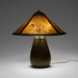 Lillian Palmer, Table lamp, handwrought patinated copper, stenciled mica