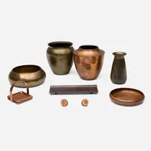 Roycroft, Collection of eight articles, c. 1920-30, handwrought copper