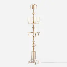 Tommi Parzinger, floor lamp, c. 1952, enameled steel, silk