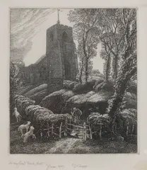 Untitled by F. L. Griggs, Frederick Landseer Maur Griggs (1876-1938) St Ippolyts Etching, sold Jul 2020