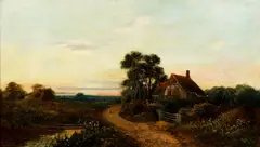Edwin Cole Junior, Landscape with Cottage, oil on canvas laid down over board