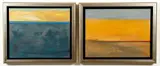 Charles Battaglini, Pair of Gold and Blue Landscapes, acrylic on canvas, both