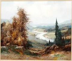 Mountainous Landscape by Willi Bauer, oil on canvas, offered Feb 2022