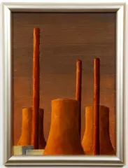 Great Pyramid and Cooling Towers, one by Chottiner, 1984, mixed media on paper, offered Feb 2022
