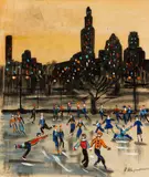John Haymson, Ice Skating in Central Park at Night, c.1950s, gouache on silk