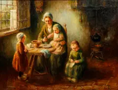 Cornelius Bouter, Dutch Domestic Scene -- Playing with the Baby, oil on canvas